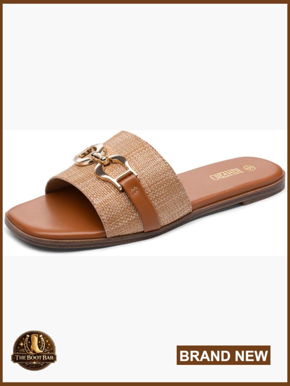 Women's Flat Slide Sandals Square Toe Slip On Leather Comfort Cushion